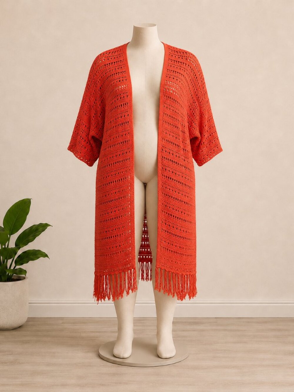 Torrid Orange Pointelle Fringe Kimono Cardigan 4X